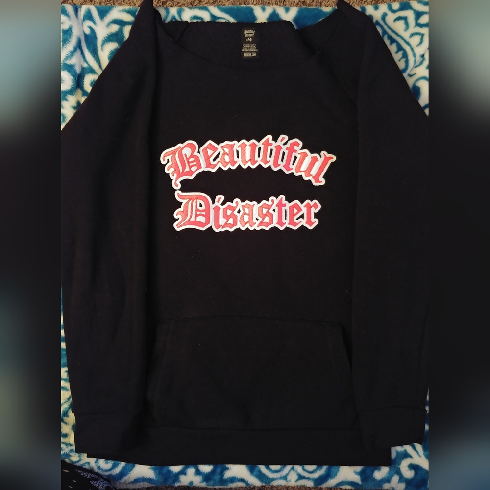 Beautiful Disaster Off the Shoulder Sweater. Size Med. Pink and Black.